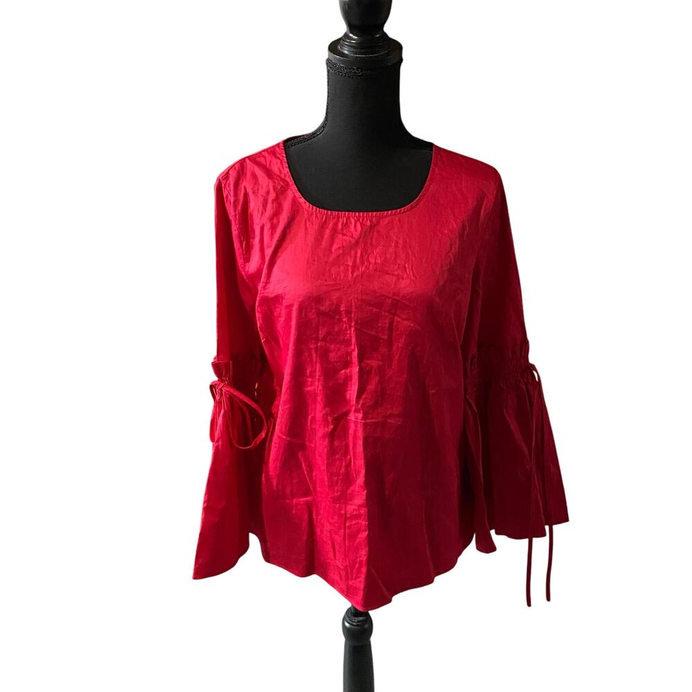 Jane and Delancey Red Peplum Sleeve with Drawstring Details, Sz L